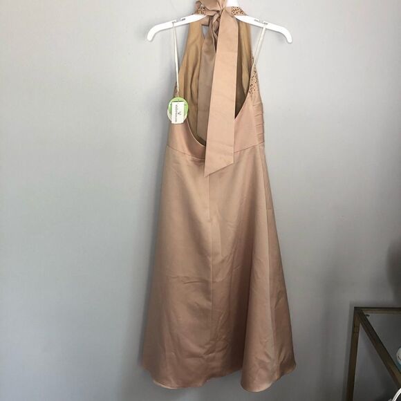 Windsor Gold Satin Embellished MIDI Halter Dress with Bow - Picture 11 of 13